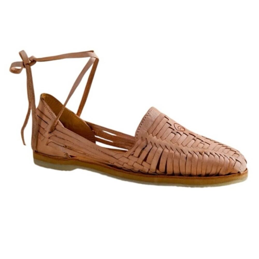 Brother Vellies Huarache Sandals - Tan Woven Leather Lace Up - Women's Size 10